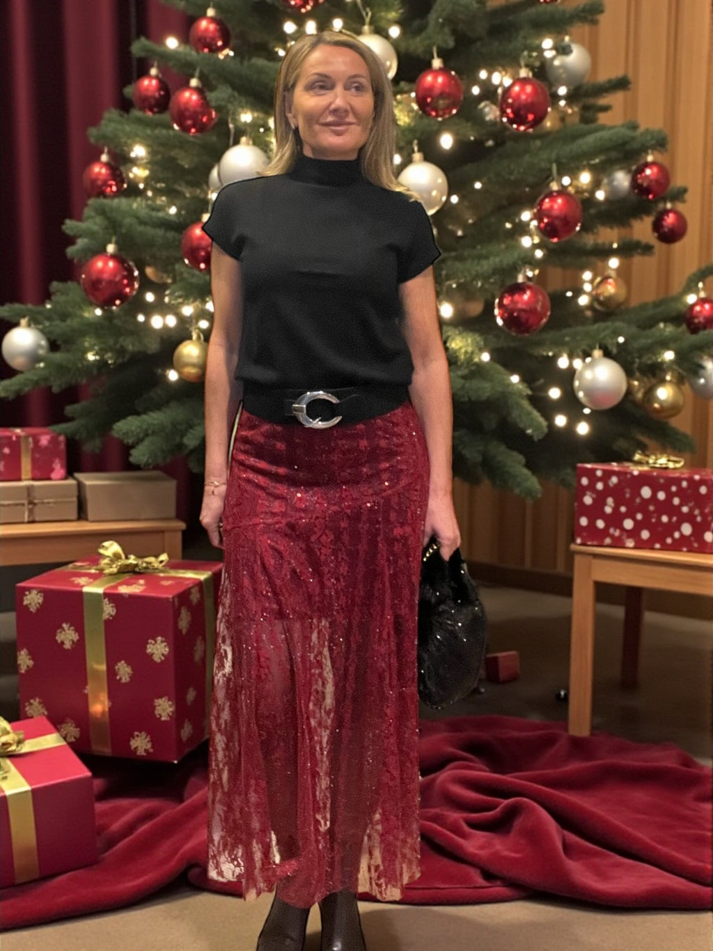 Jupe Tulle scintillantes bordeaux