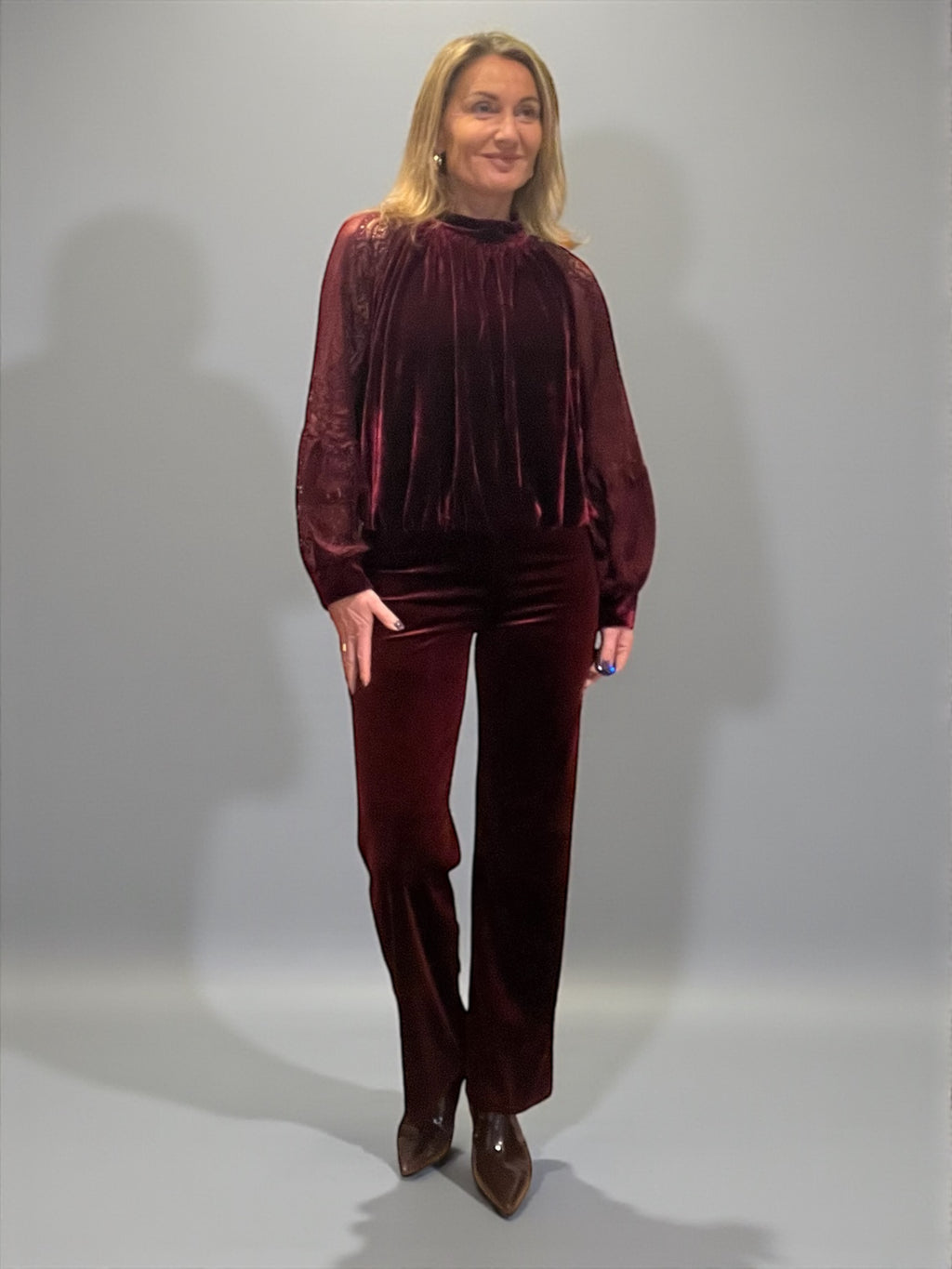 Pantalon velours lisses bordeaux