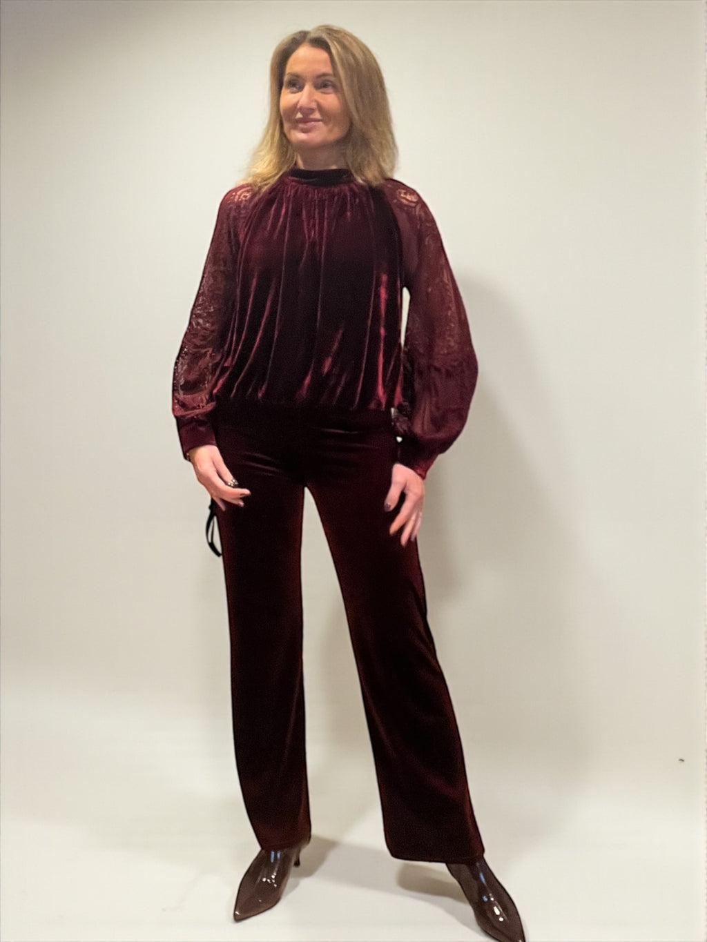 Pantalon velours lisses bordeaux