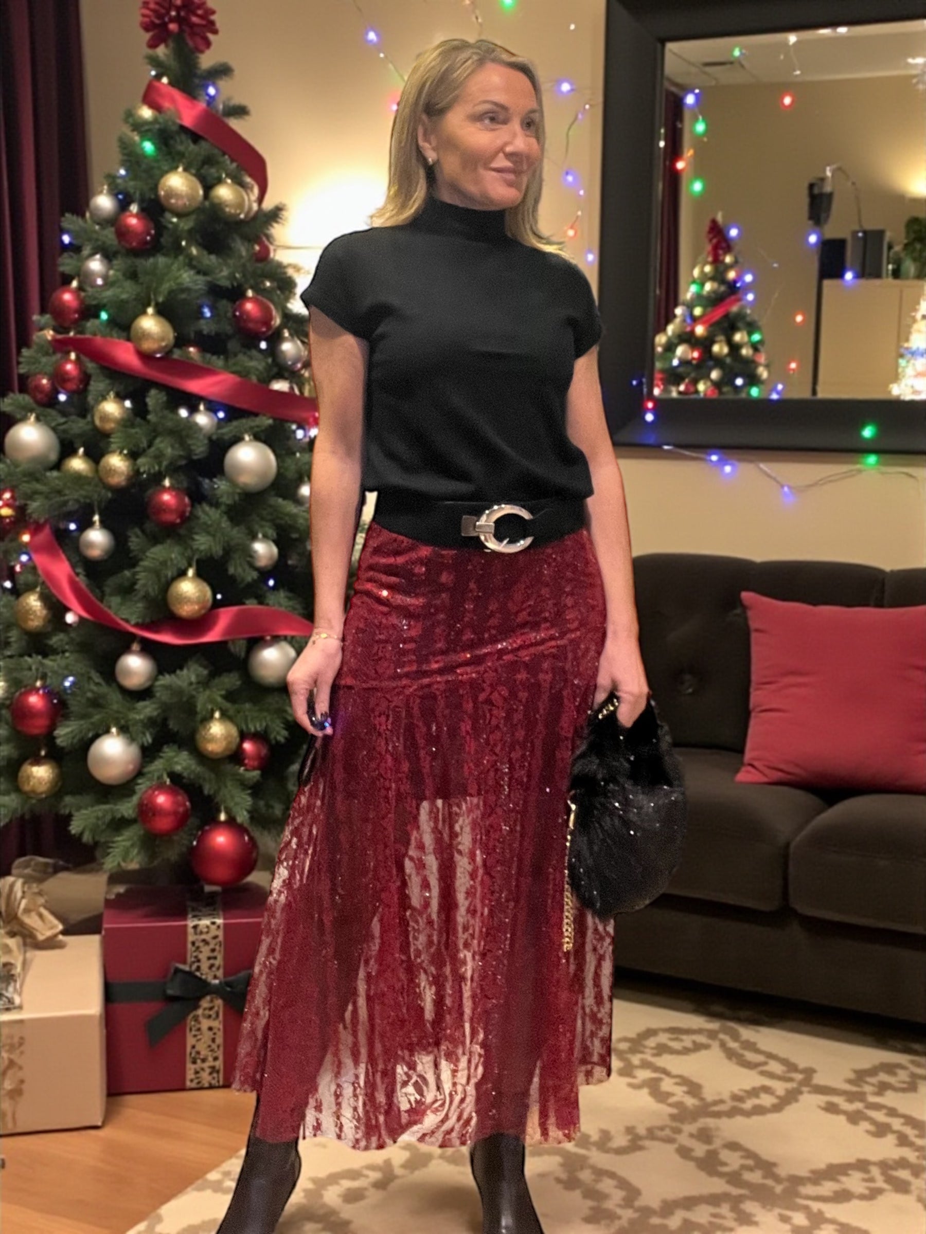 Jupe Tulle scintillantes bordeaux