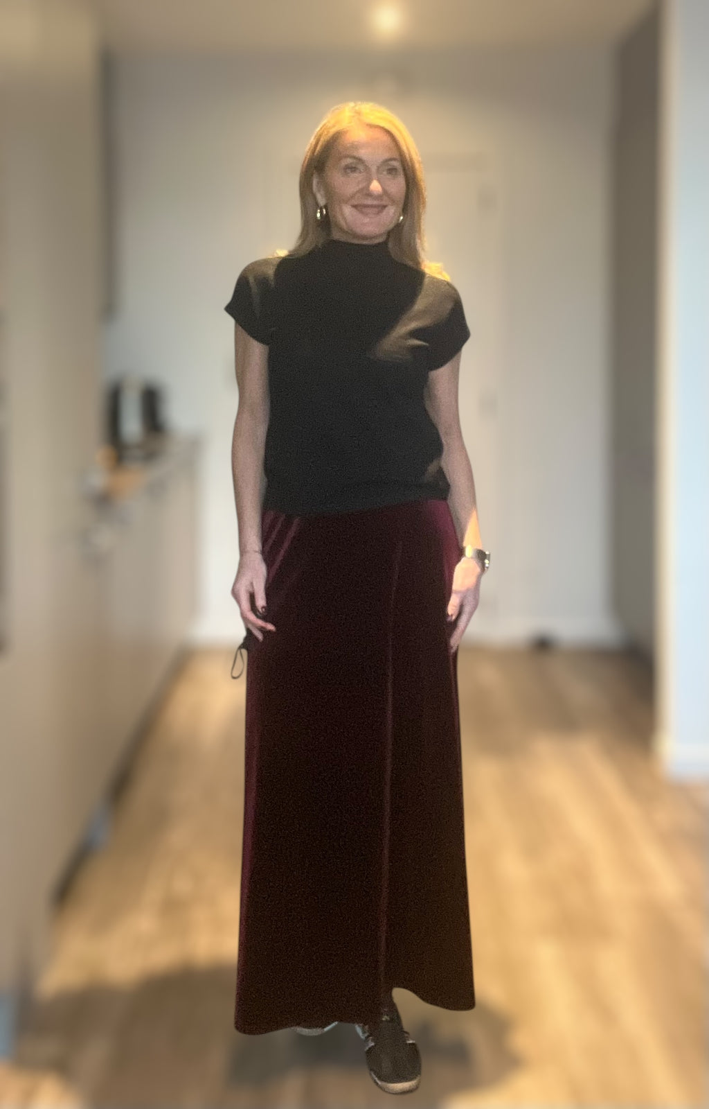 Jupe Fiesta velours lisse bordeaux