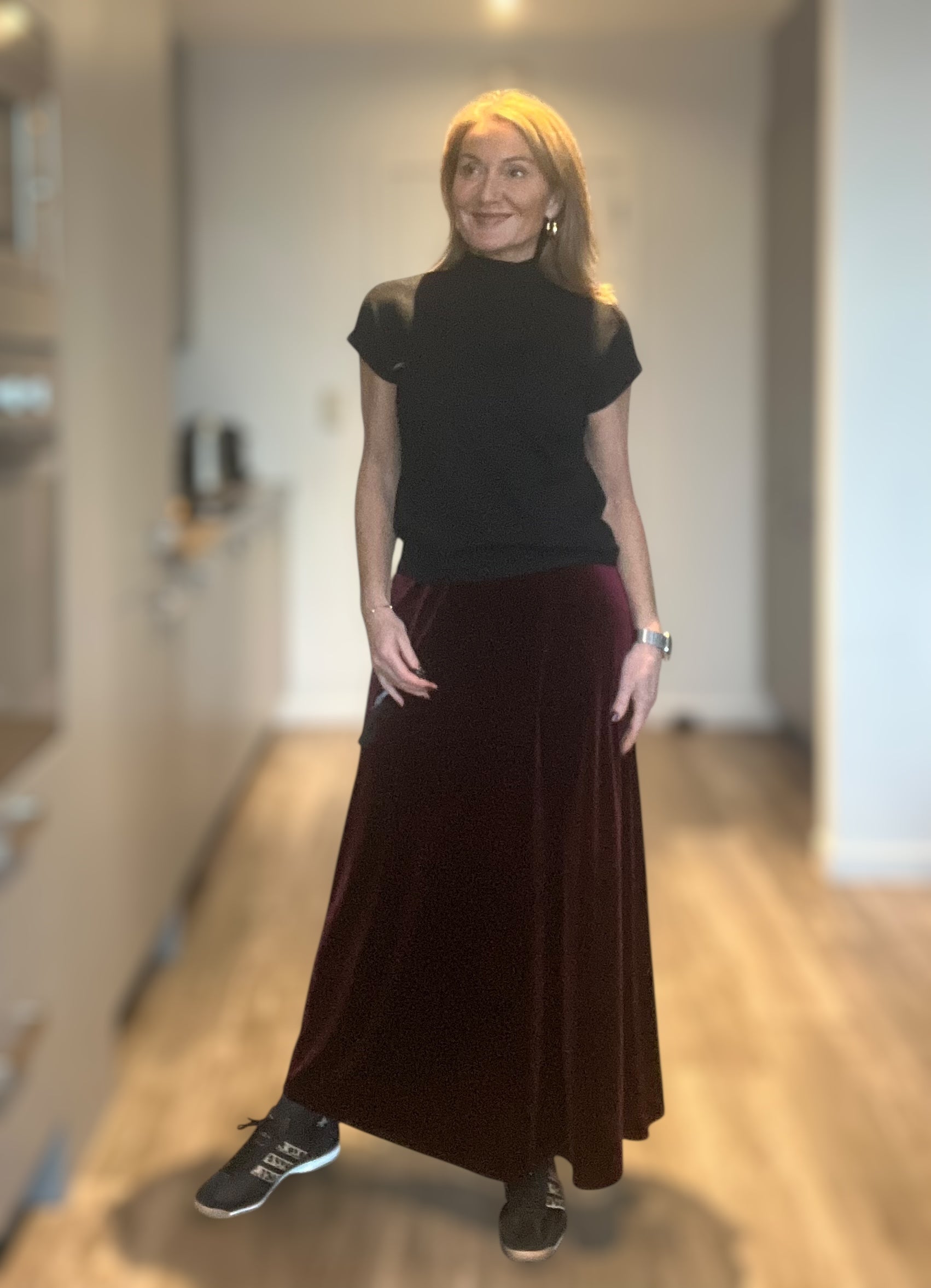 Jupe Fiesta velours lisse bordeaux