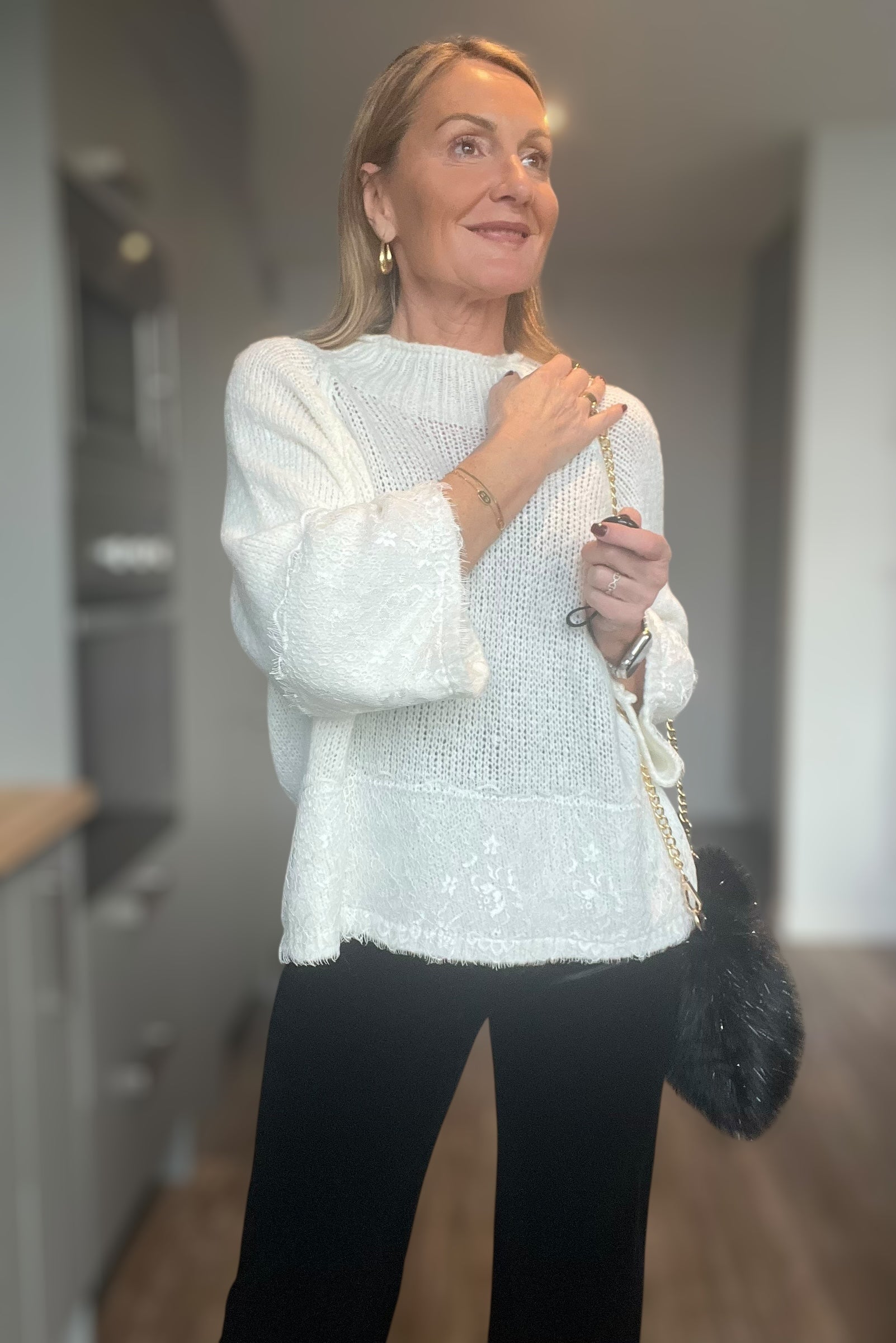 Pull dentelle Elodie écru