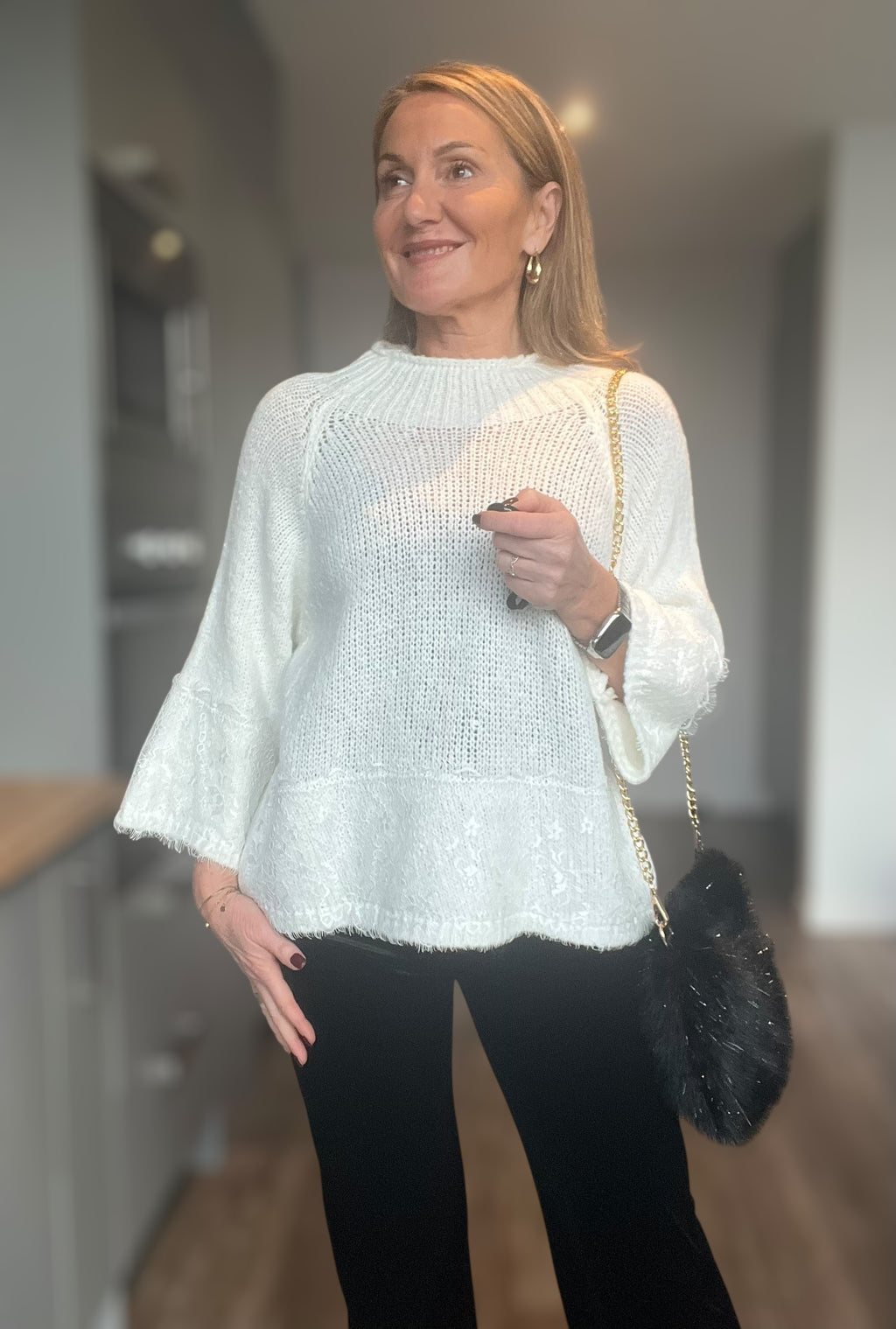 Pull dentelle Elodie écru