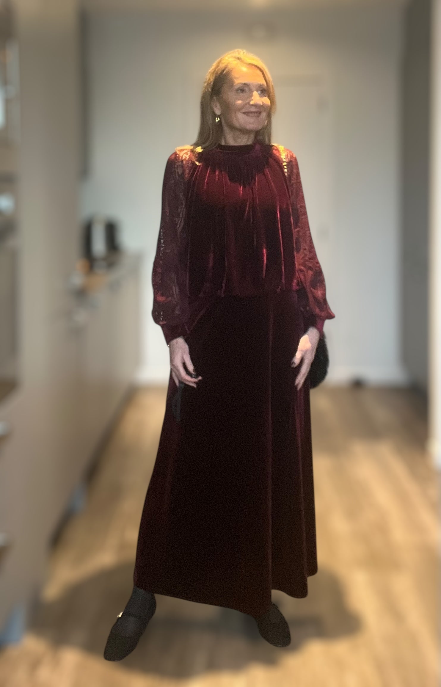 Jupe Fiesta velours lisse bordeaux