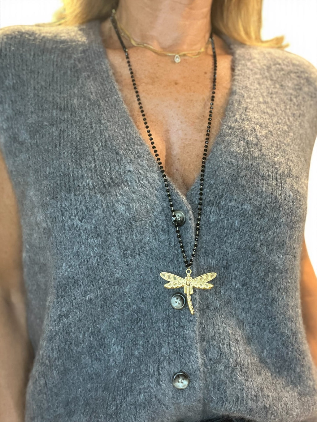 Sautoir libellule noir